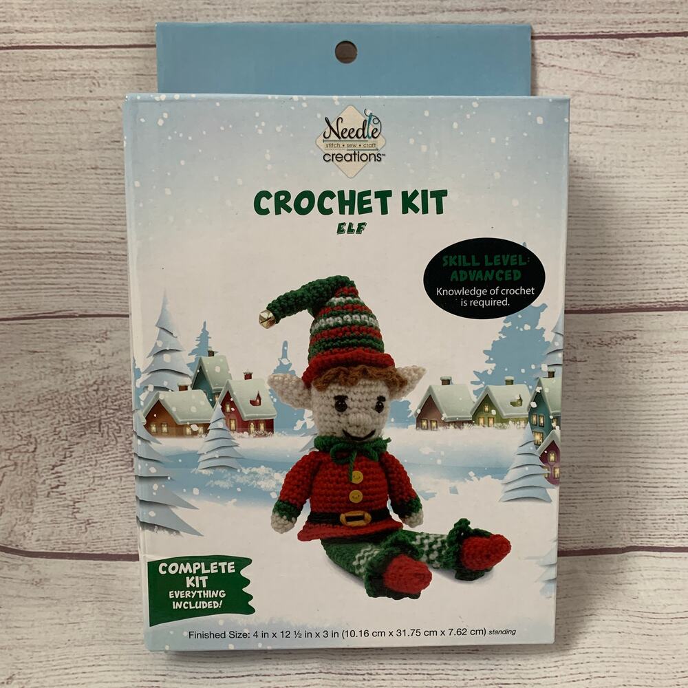Needle Creations Elf Crochet Kit Christmas Holiday Craft Doll 12 1/2"H Finished